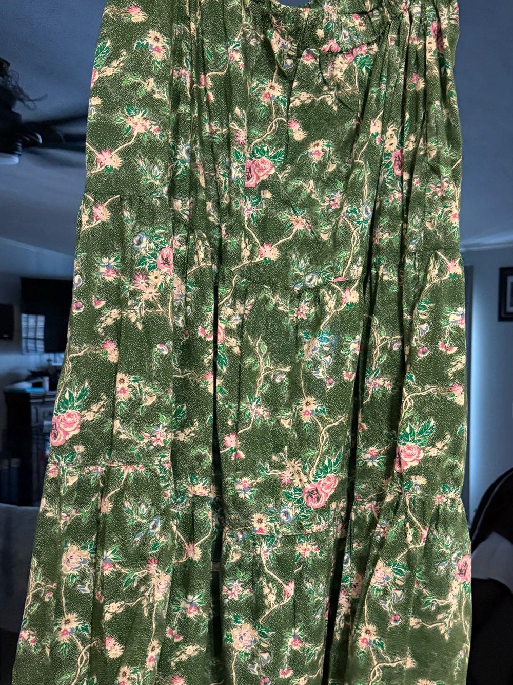 Lane Bryant Dark Green Floral Tiered Maxi Skirt with Pink Blooms
